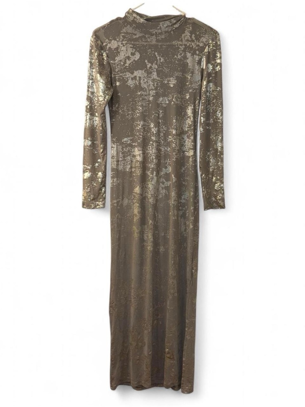 Long Sleeve Metallic Gold Maxi Dress